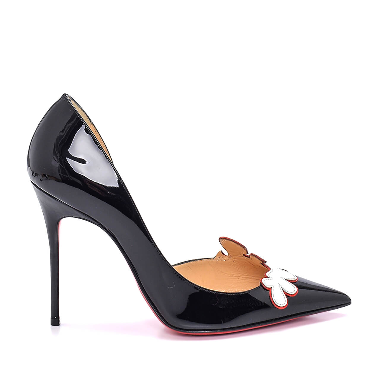 Christian Louboutin - Black Patent Leather & White Patch Detail Pumps